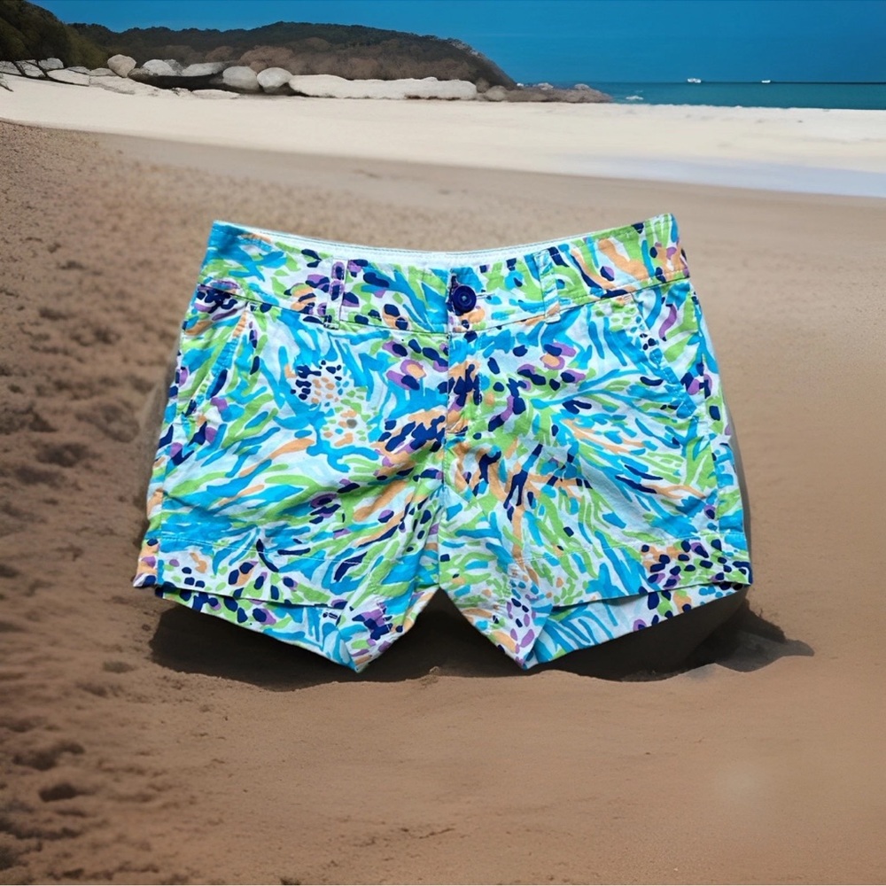 Lilly Pulitzer The Callahan Shorts Sea Soiree Chino Cotton Size 0 Preppy Summer